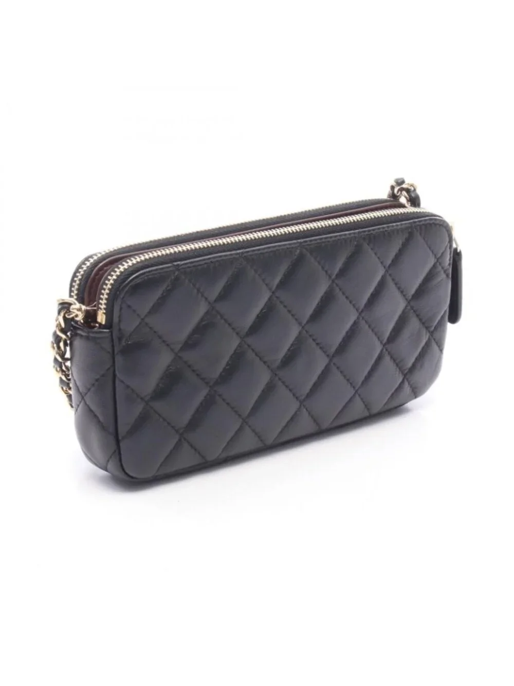 Chanel Shoulder Bag Quilted Black Lambskin Phone Case Chain Wallet